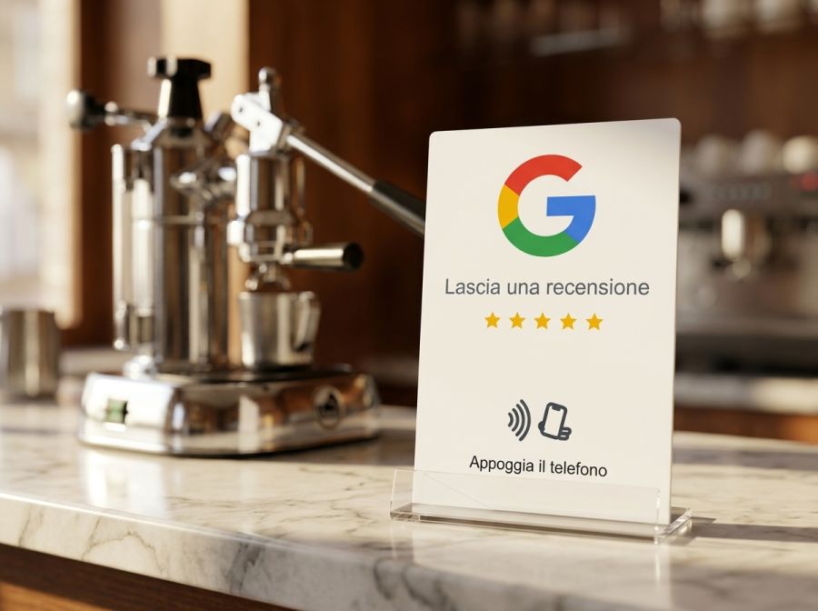 Card NFC TapConnect in uno stand sul bancone di un bar